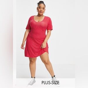 NWOT Plus Size Red and White Polka Dot Mini Tea Dress: SZ 22 UK / 18 US